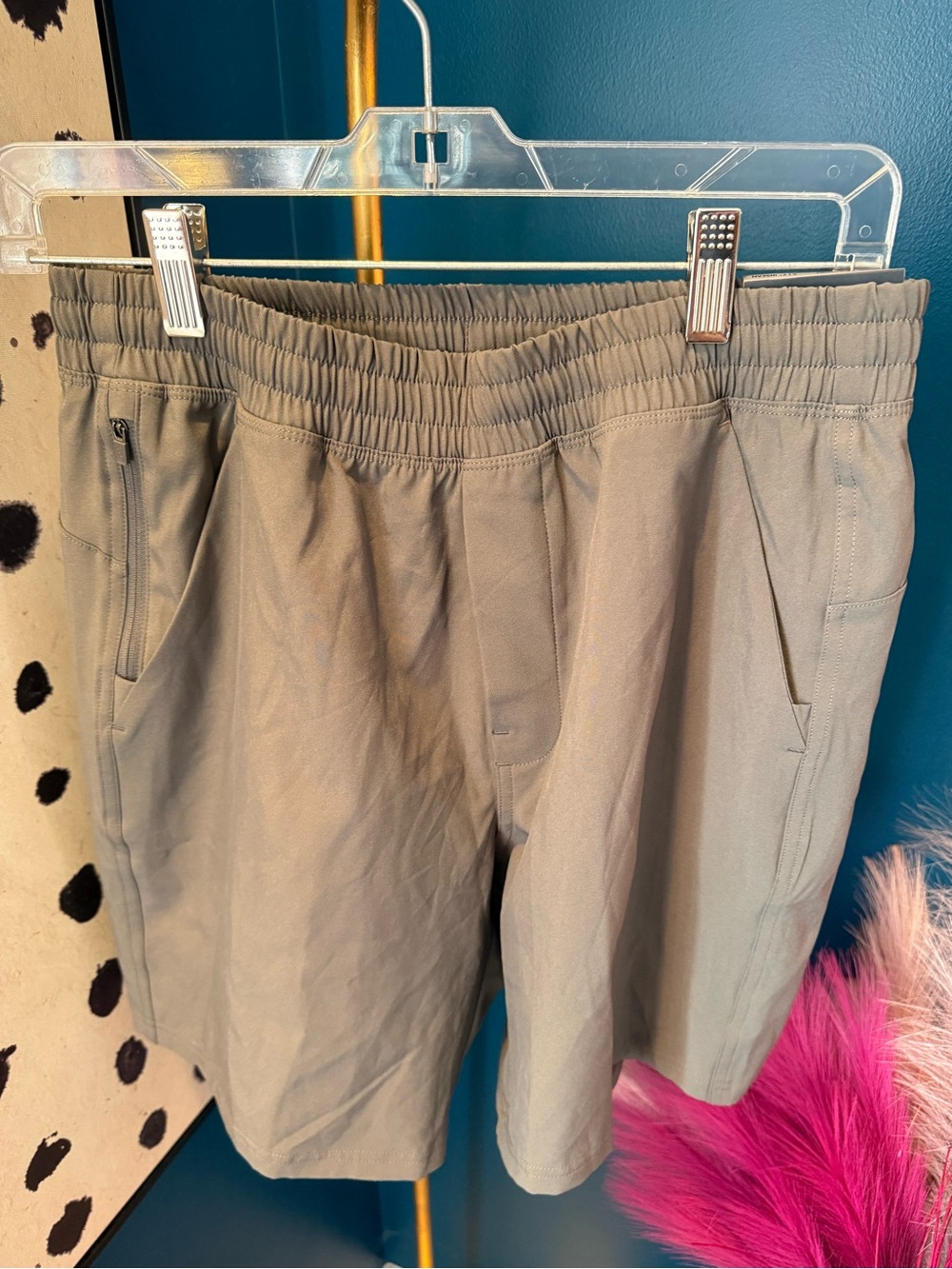 Men's Olive Hybrid Pull-On Shorts with Secure Zip Pocket